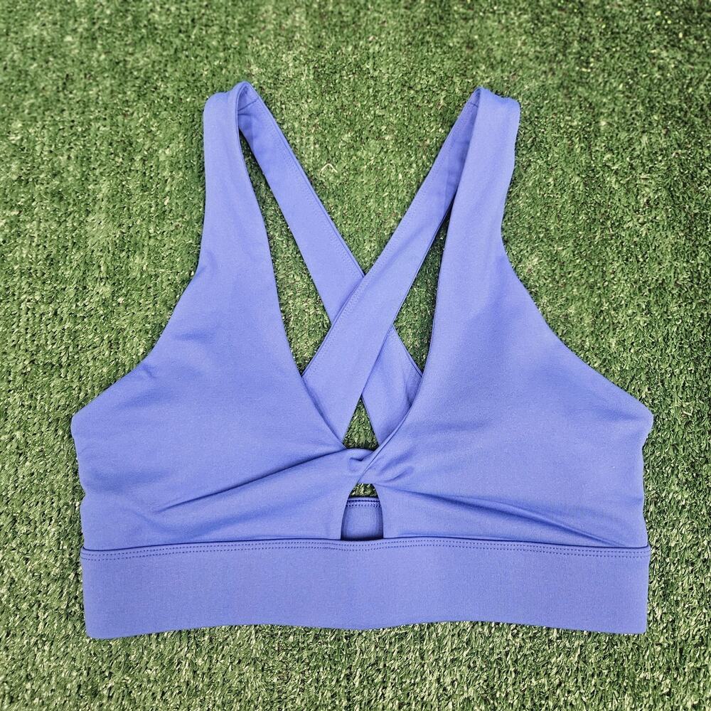 Fabletics Royal Blue Twist Front Cross Back Sports Bra Athletic Top Womens Sz M